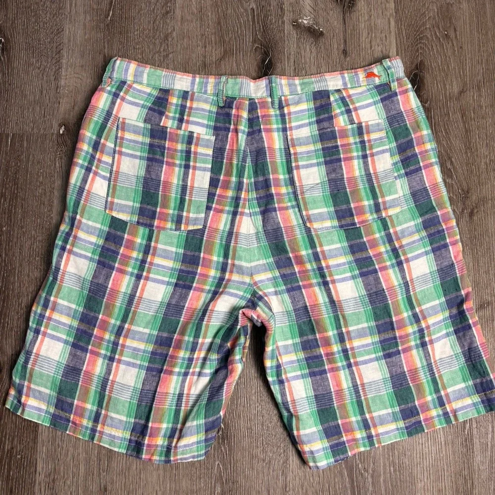 Tommy‎ Bahama Linen Shorts Mens 38 Plaid Paisley Flat Front Reversible 10